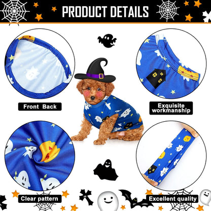 4 Pieces Halloween Dog Shirt Dog Clothes Pet Costume Pumpkin Ghosts Bats Skeletons Printed Puppy Apparel Clothes for Halloween Parties(M/ 5—7Lbs)
