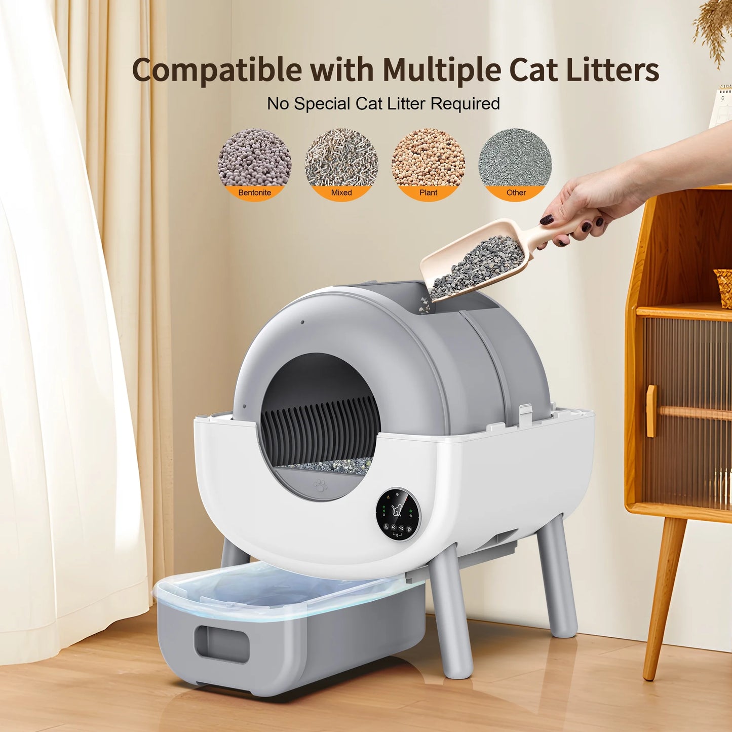 Self Cleaning Cat Litter Box Smart Automatic Litter Box with App Control, White