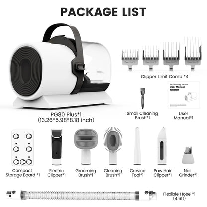 Dog Grooming Kit, 7 Grooming Tools, Pet Grooming Vacuum, Dog Clippers Kit, Low Noise, PG80PLUS
