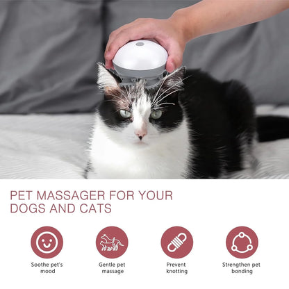 Handheld Pet Massager for Dogs and Cats, Electric Pet Massager with 4 Massage Heads, Portable Waterproof Scalp Massager for Relieving Tight Stiffness Muscles, Promote Bonding