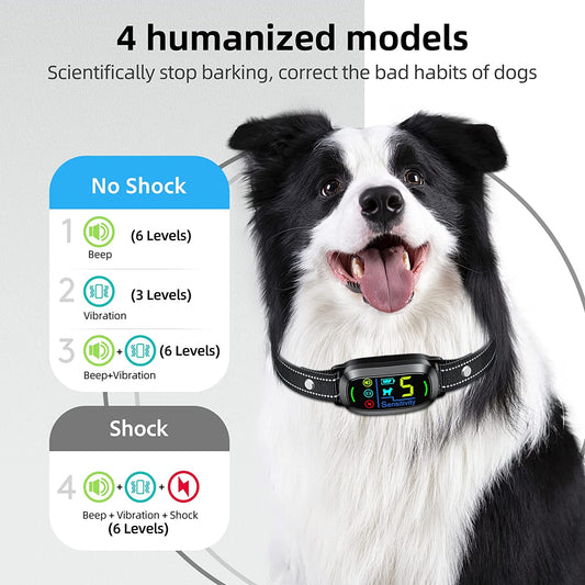 Dog Bark Collar,  Rechargeable Smart Collar, anti Barking Training Collar with 5 Adjustable Sensitivity Beep Vibration Shock, for Large Medium Small Dogs (Black)