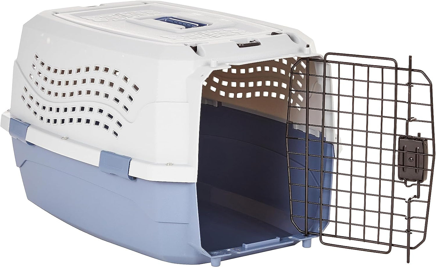 - 2-Door Top-Load Hard-Sided Dogs, Cats Pet Travel Carrier, Gray & Blue, 22.8"L X 15.0"W X 13.0"H