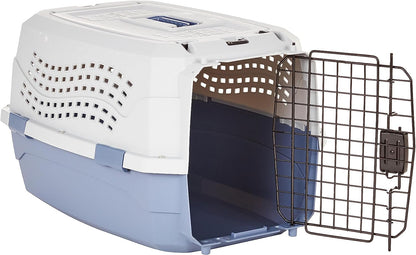 - 2-Door Top-Load Hard-Sided Dogs, Cats Pet Travel Carrier, Gray & Blue, 22.8"L X 15.0"W X 13.0"H