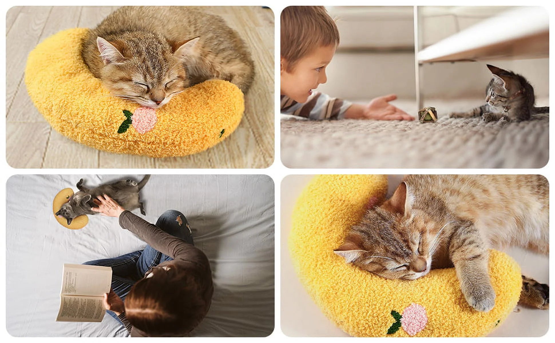 Ultra Soft Fluffy Small U-Shaped Calming Pet Pillow for Cats, Yellow
