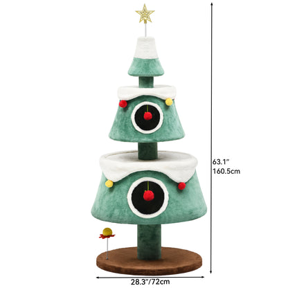 Christmas Cat Tree with Cat House Cat Tower for Indoor Cats with Cat Condos