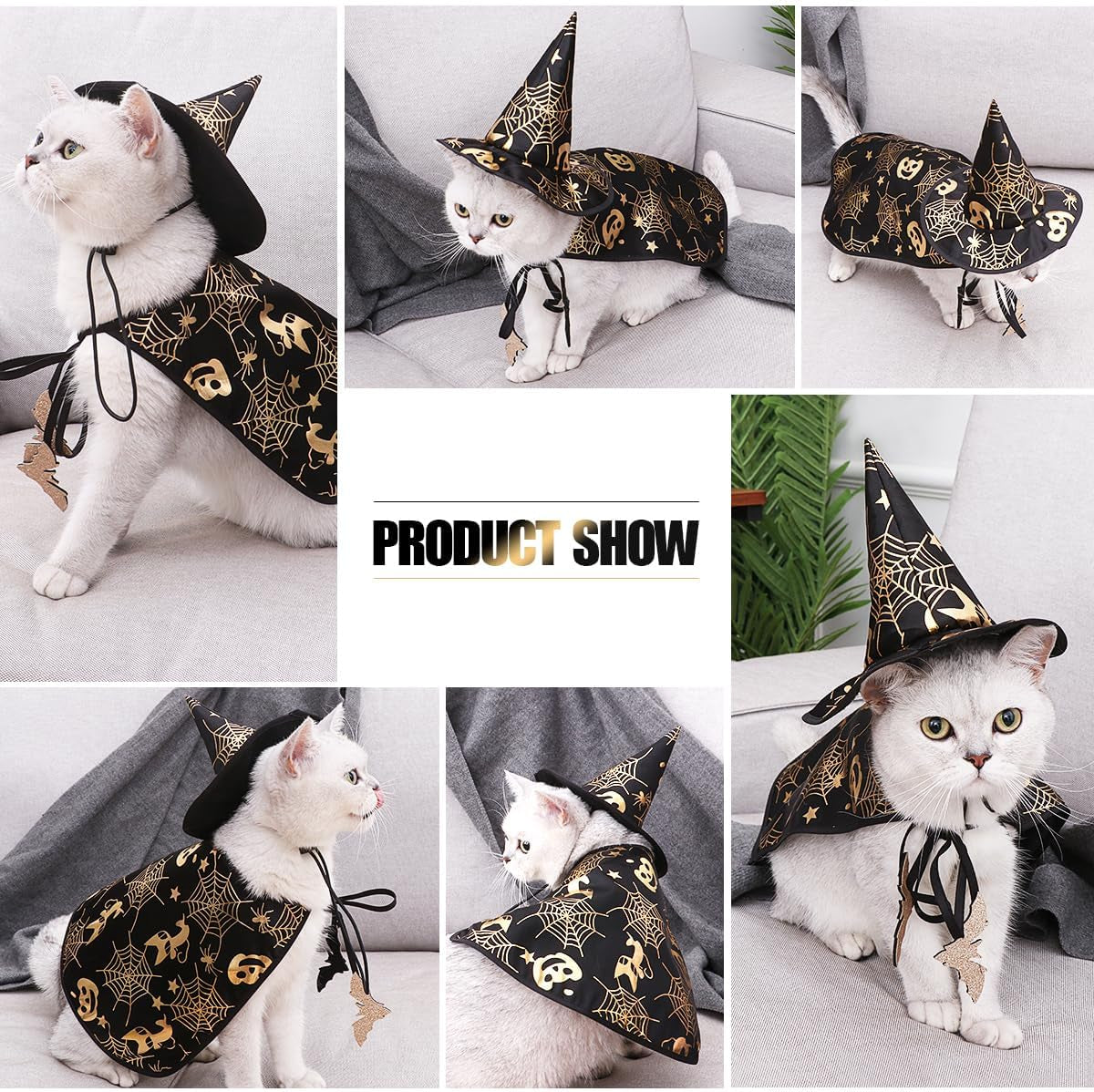 Pet Halloween Costumes Cape with Wizard Hat Dog Cat Halloween Apparels (Size L)