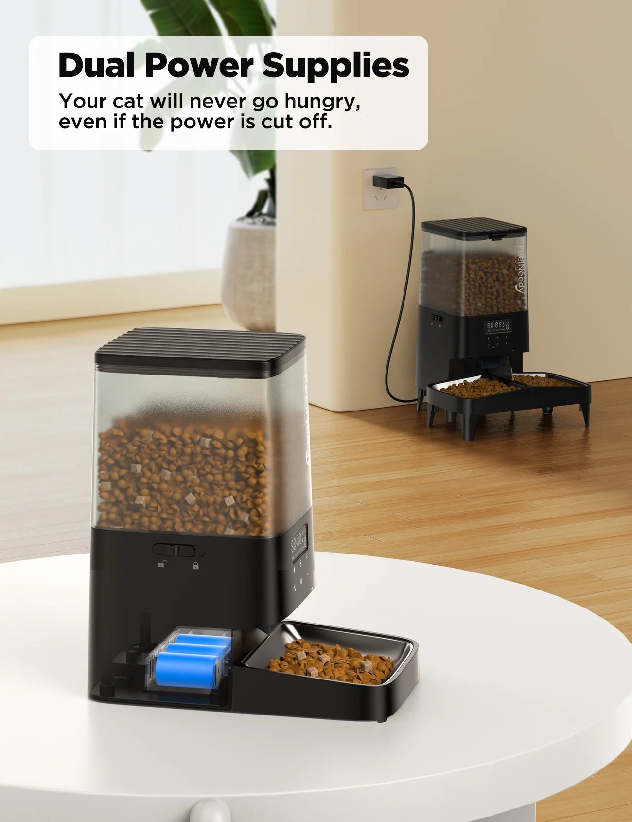 Automatic Cat Feeder, 5L Timed Pet Food Dispenser, Elevated Cat Dog Feeder with 2 Stainless Steel Bowls, Black