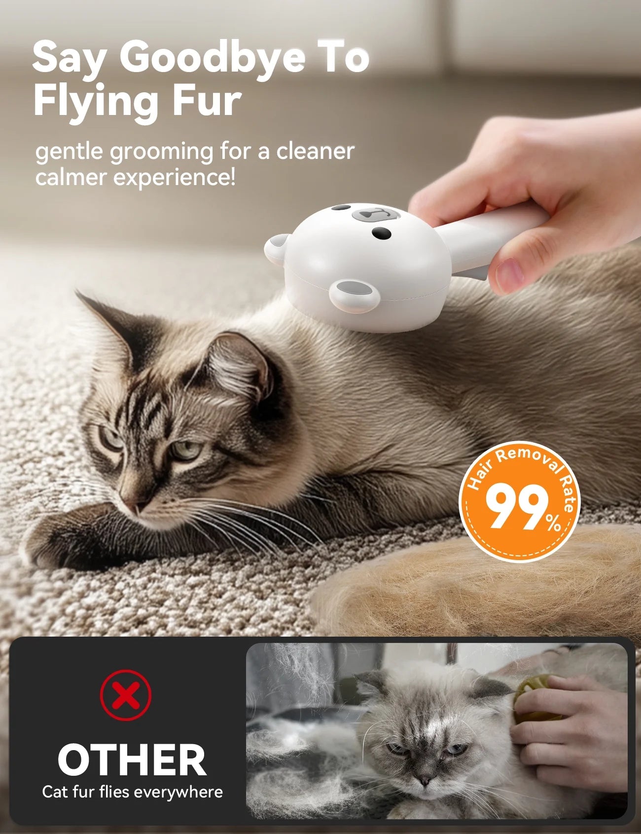 3 in 1 Cat Brush, Cat Steam Brush for Shedding & Grooming Tool, Self-Cleaning Slicker Brush for Indoor Cats, Pet Hair Removal Comb with Release Button for Long Short Haired Cats Dogs