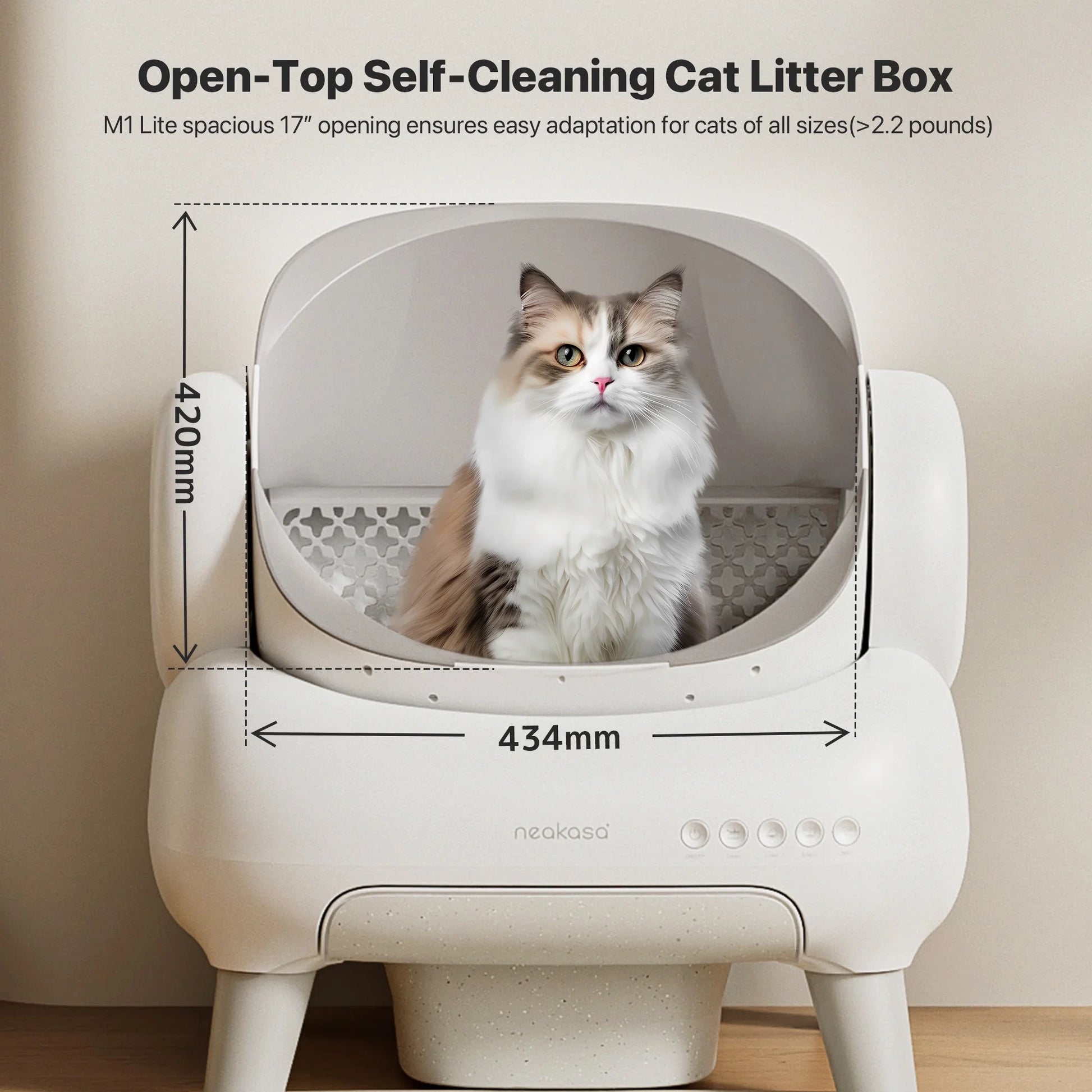 M1 Lite plus Self Cleaning Cat Litter Box, Open-Top Large Automatic Cat Litter Tray with APP Control,Odor-Free Waste Disposal,White