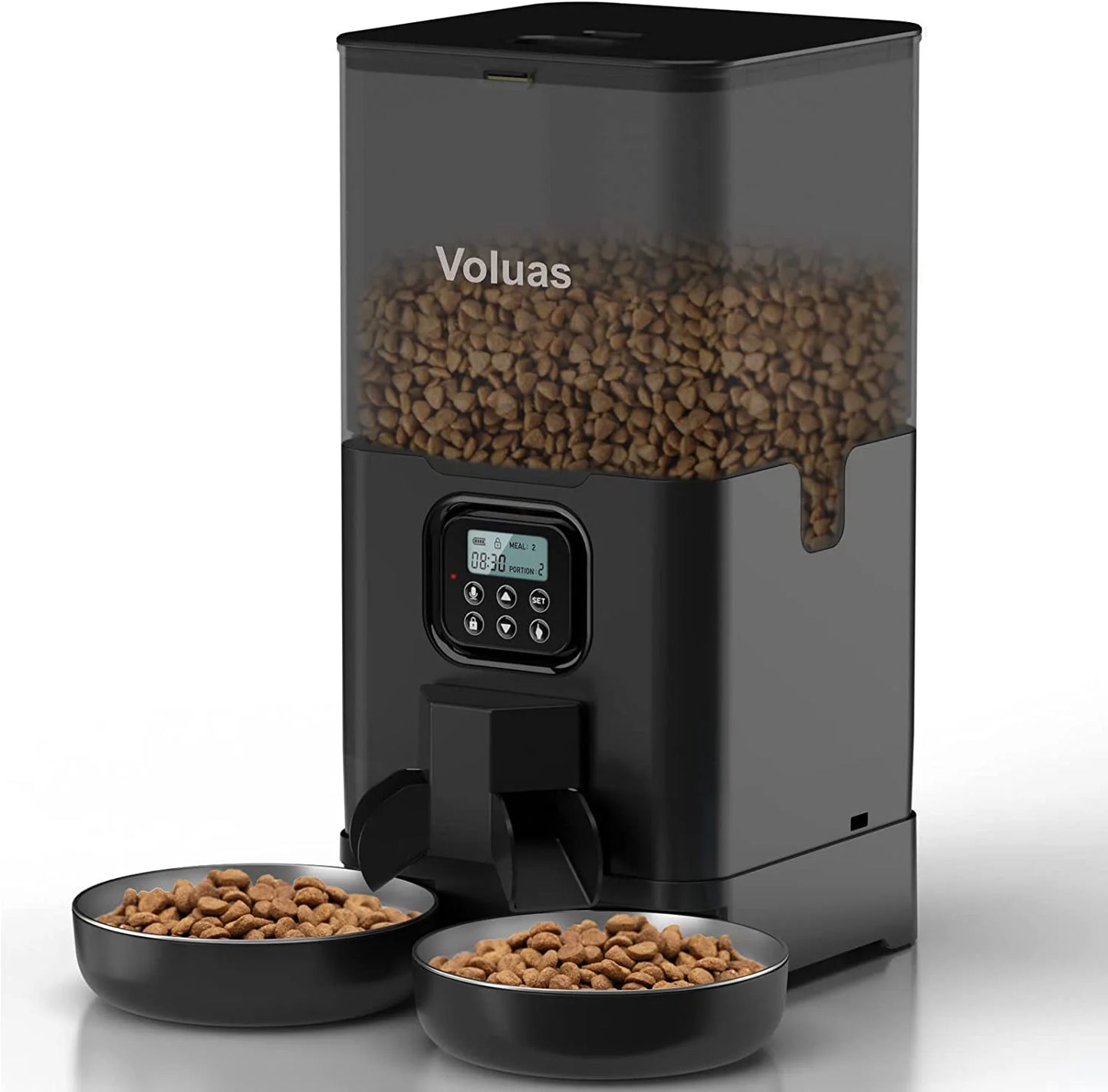 Automatic Cat Feeders for Two Cats, Double Pet Feeder with 2 Stainless Steel Bowls,6L Timed Cat Feeder with Memory Function, Pet Food Dish