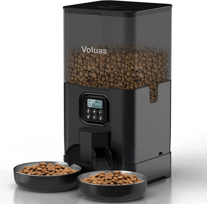 Automatic Cat Feeders for Two Cats, Double Pet Feeder with 2 Stainless Steel Bowls,6L Timed Cat Feeder with Memory Function, Pet Food Dish