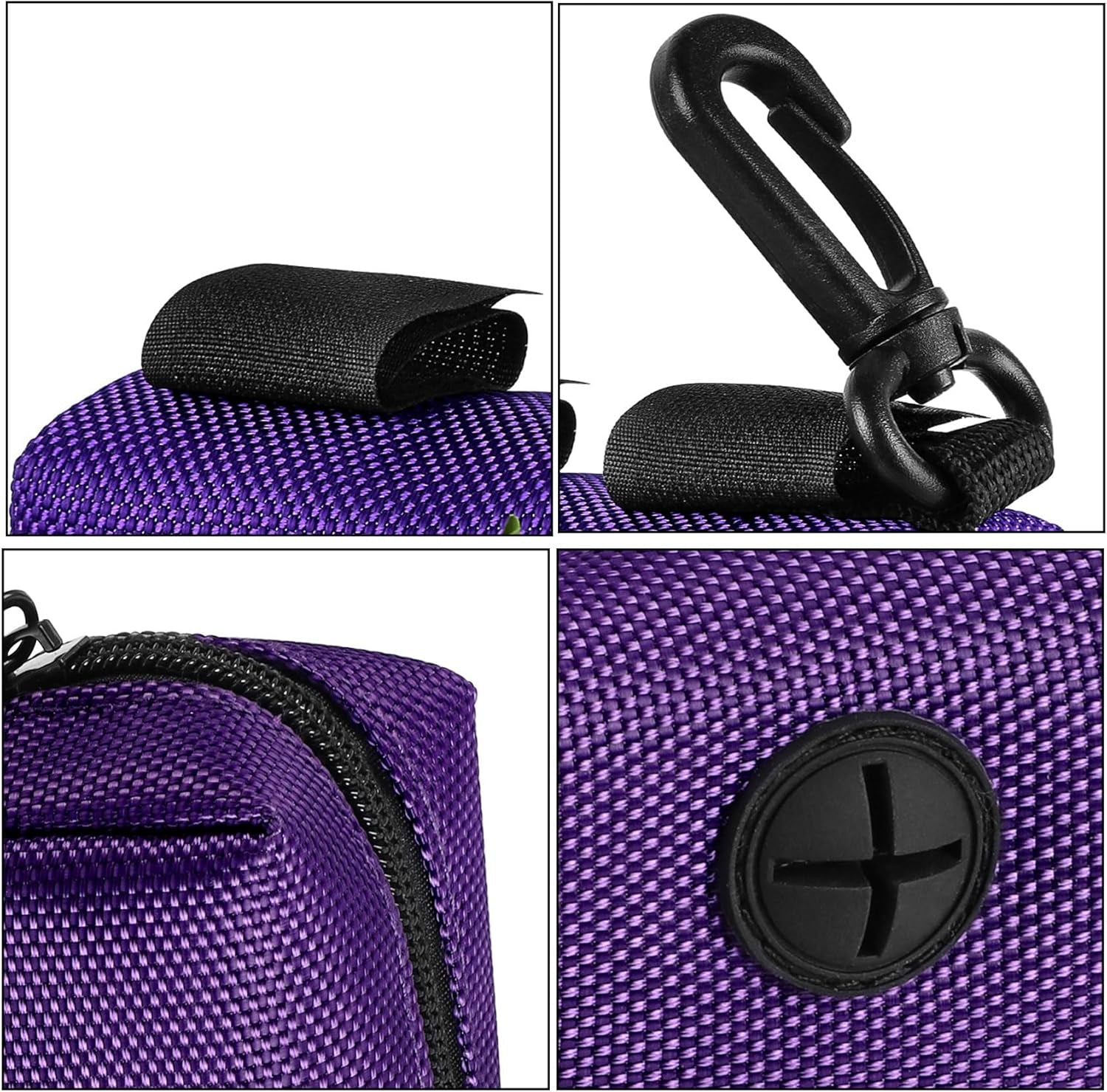 Dog Waste Bag Dispenser Pet Poop Bags Holder for Doggie Waste Bags Dispensers Soft Fabric Zipper Small Doggy Puppy Pouch for Leash Accessory Attachment with Carrier,2Pcs Purple&Black