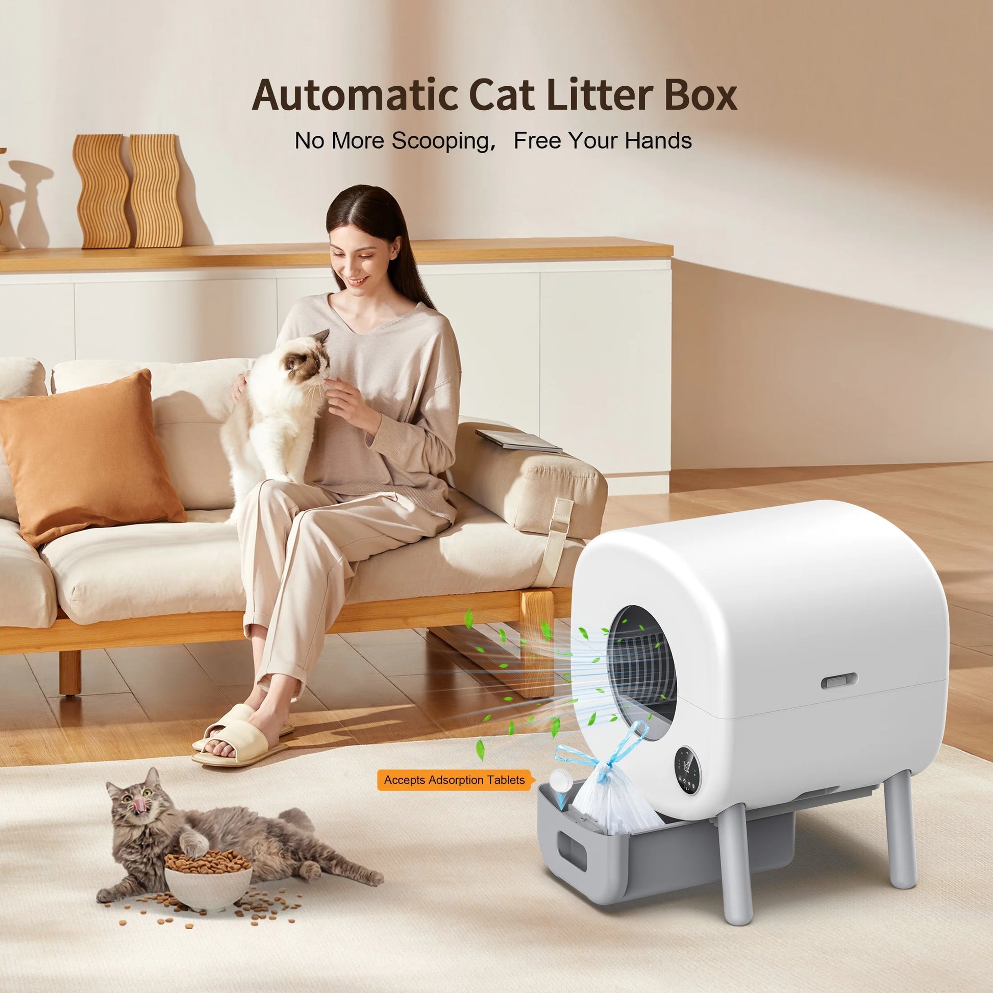 Self Cleaning Cat Litter Box Smart Automatic Litter Box with App Control, White