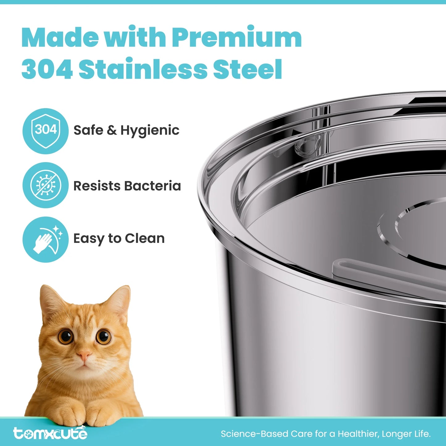 3.2L/108Oz Cat Water Fountain Premium Stainless Steel with 3 Filters, Automatic Pet Fountain Dispenser for Cats Dogs, with Ultra-Quiet Pump