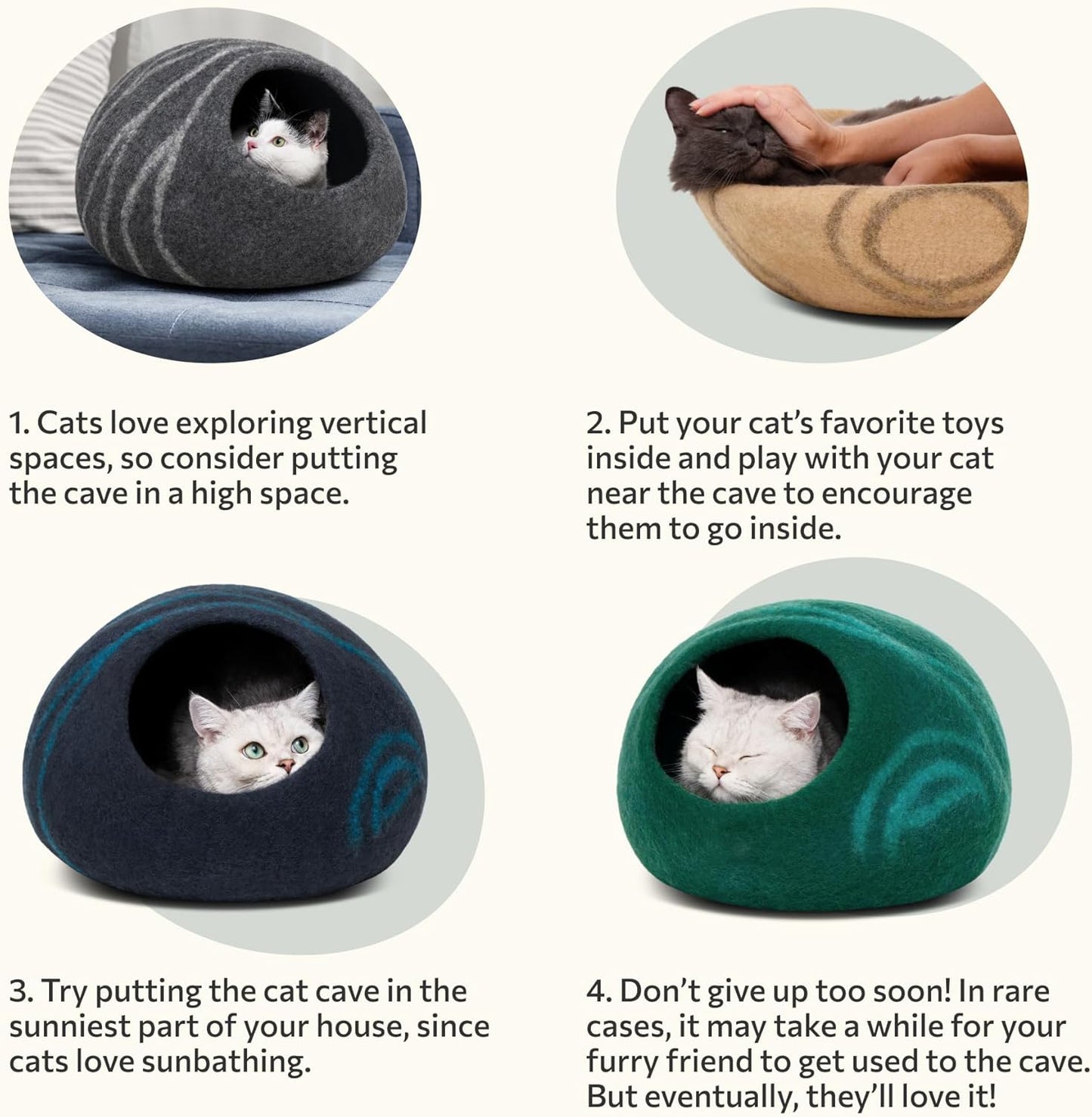 Premium Felt Cat Bed Cave - Handmade 100% Merino Wool Bed for Cats and Kittens (Large, Slate Grey)