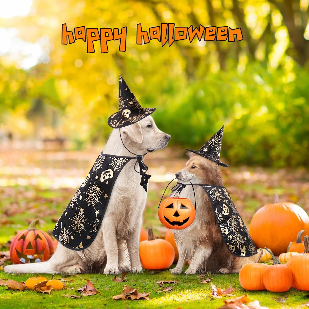 Pet Halloween Costumes Cape with Wizard Hat Dog Cat Halloween Apparels (Size L)