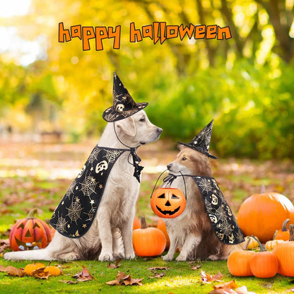 Pet Halloween Costumes Cape with Wizard Hat Dog Cat Halloween Apparels (Size L)