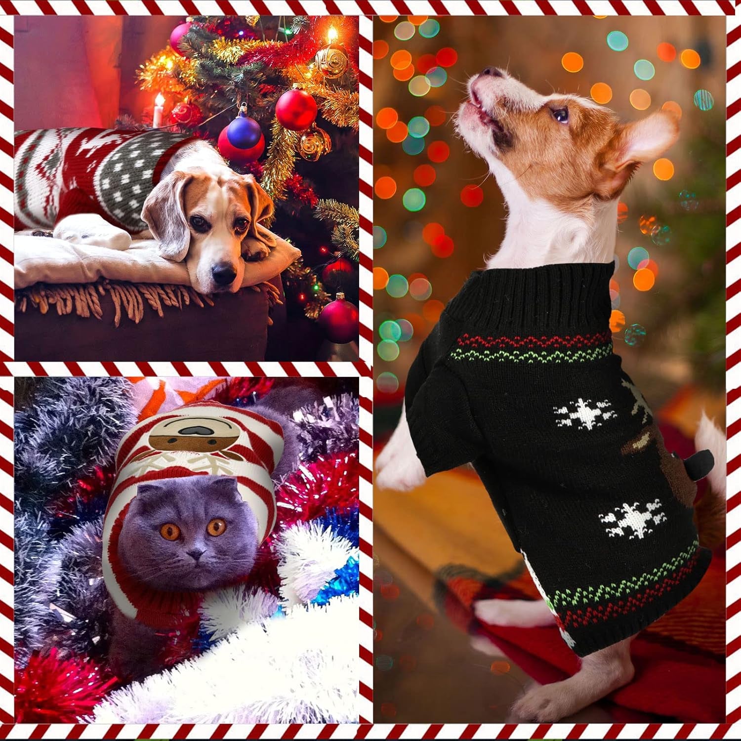 4 Pieces Dog Sweaters Christmas Halloween Dog Holiday Sweaters Puppy Snow Elk Reindeer Snowman Skull Bats Pumpkins Turkey Heart Warm Cosplay Clothes(Cute Pattern,X-Large)