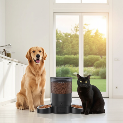 Eotvia Automatic Cat Feeder, Wifi Smart Food Dispenser with APP Control for Remote Feeding, Dual Power Supply, Timed Pet Feeder Programmable 1-10 Meals, 3L, Black