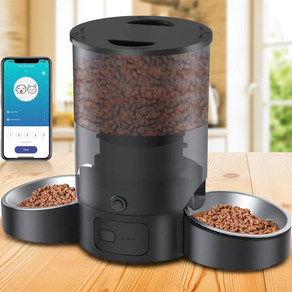 Eotvia Automatic Cat Feeder, Wifi Smart Food Dispenser with APP Control for Remote Feeding, Dual Power Supply, Timed Pet Feeder Programmable 1-10 Meals, 3L, Black