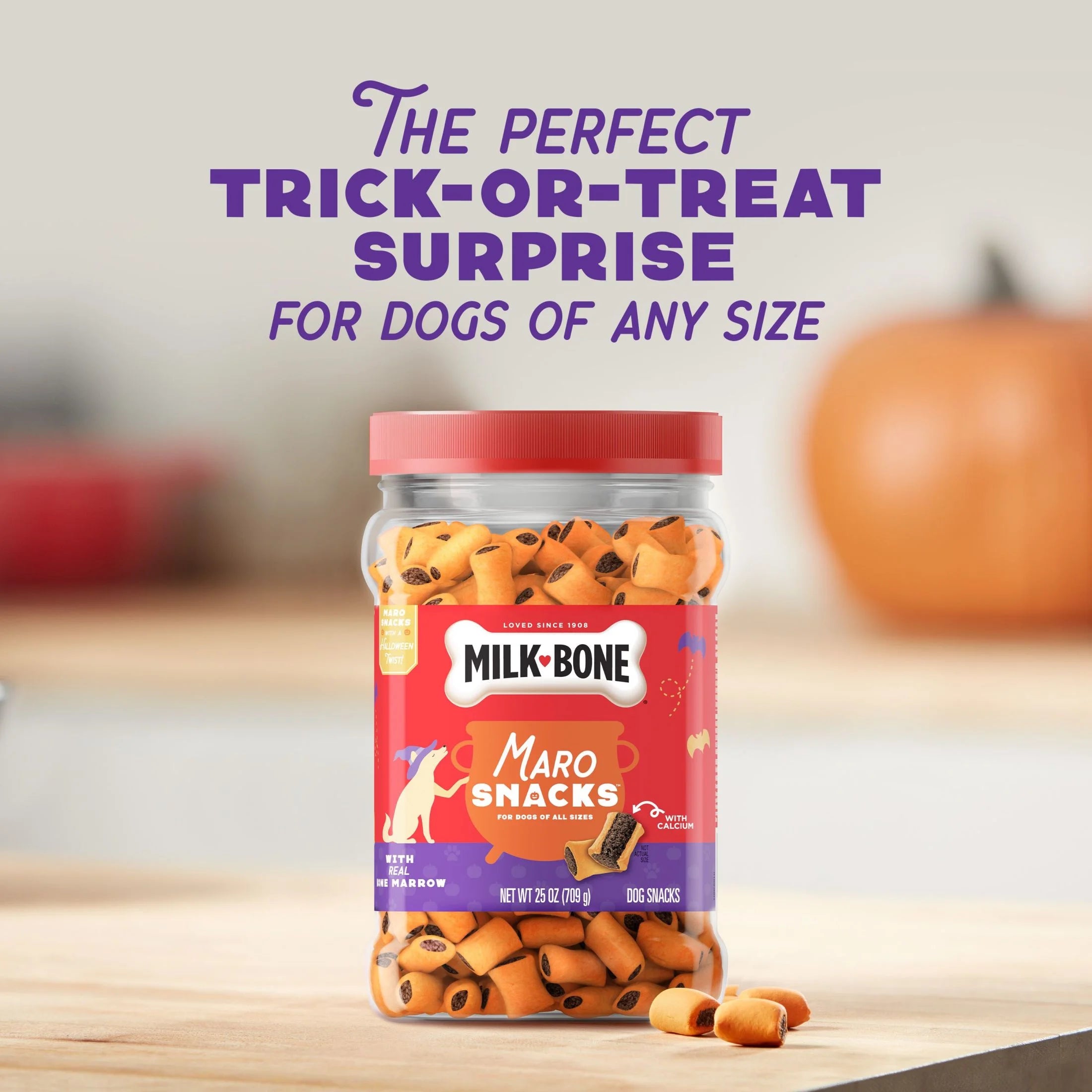 Milk Bone Halloween Dog Treats, Marosnacks, Real Bone Marrow, Orange & Black, 25 Oz Canister