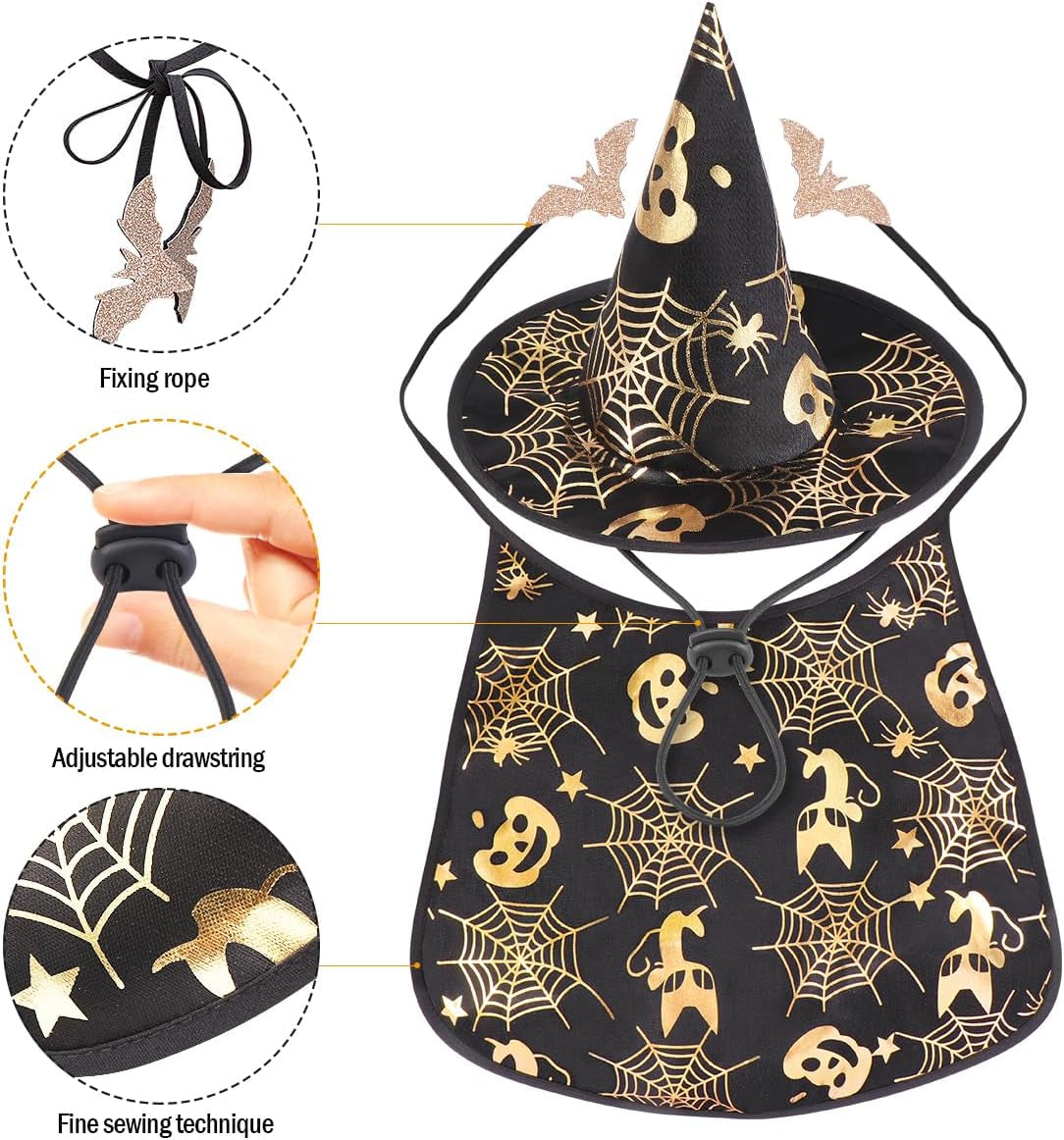 Pet Halloween Costumes Cape with Wizard Hat Dog Cat Halloween Apparels (Size L)