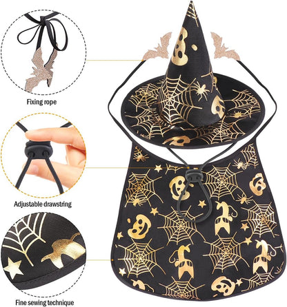 Pet Halloween Costumes Cape with Wizard Hat Dog Cat Halloween Apparels (Size L)