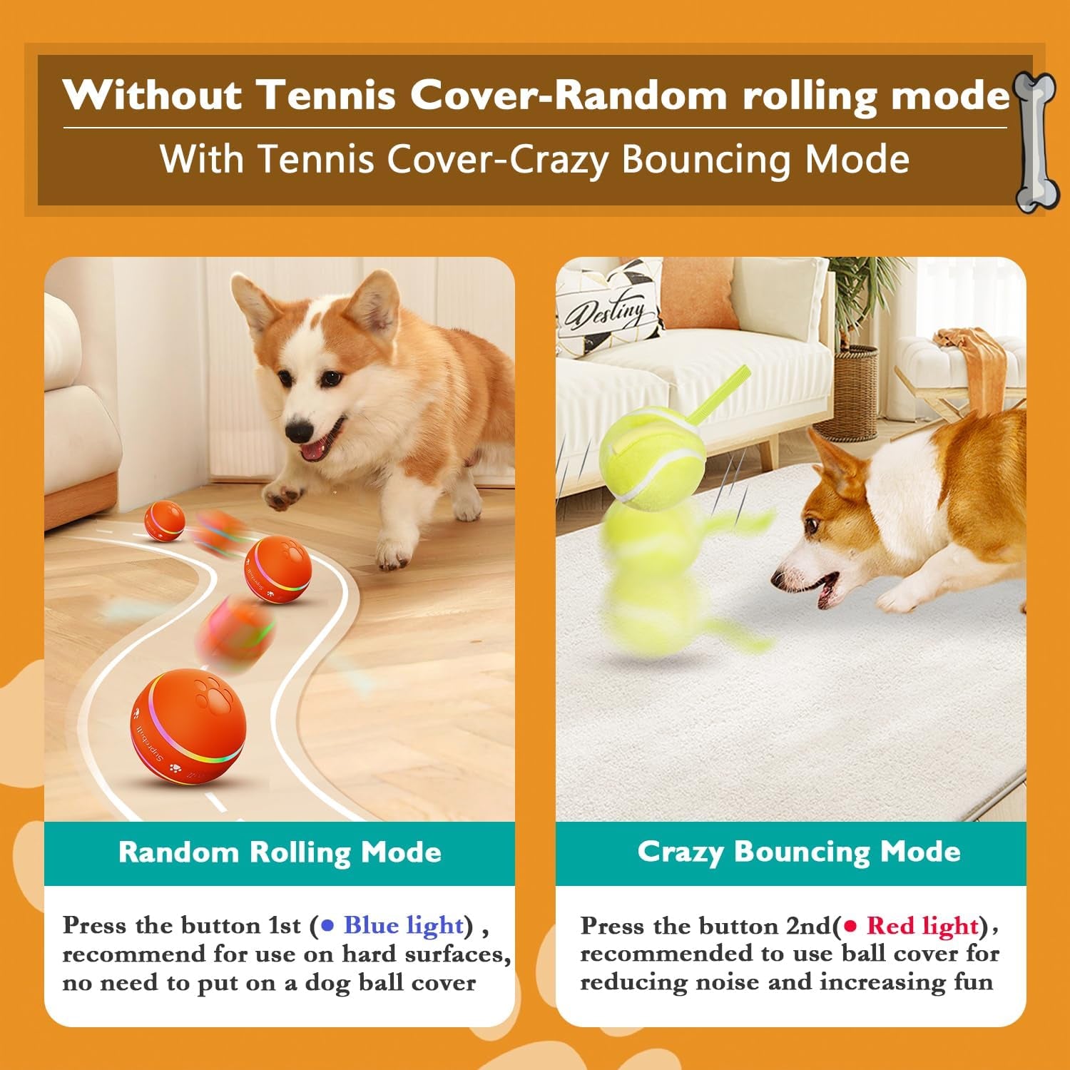 Interactive Dog Toys Dog Ball,[2023 Newly Upgraded] Durable Motion Activated Automatic Rolling Ball Toys for Puppy/Small/Medium/Large Dogs,Usb Rechargeable