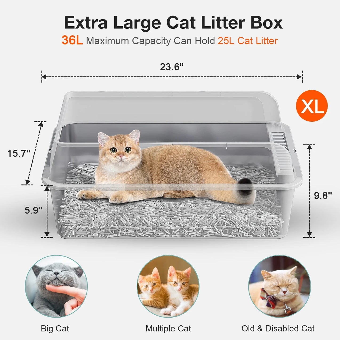XL Stainless Steel Cat Litter Box for Multiple Cats, MS-60 Metal Cat Litter Box with Scoop & Mat, Dark Gray