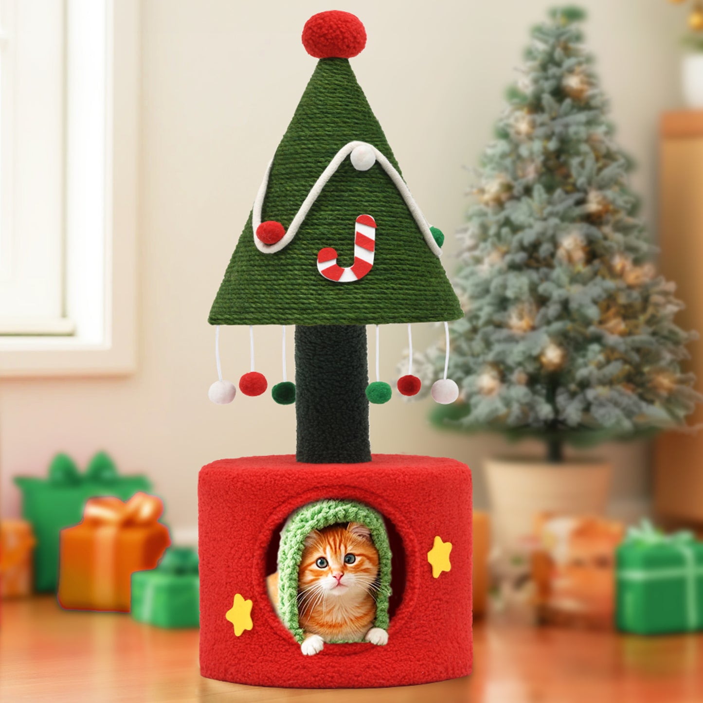 Christmas Cat Tree with Cat House Cat Tower for Indoor Cats with Cat Condos