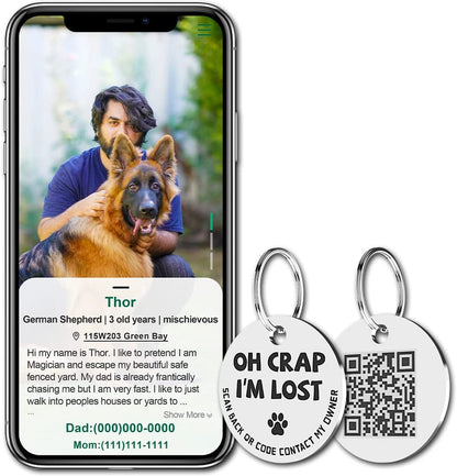 Stainless Steel QR Code Pet ID Tags Dog 