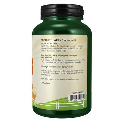 Pet Health, L-Lysine Supplement, Powder, Formulated for Cats, NASC Certified, 8-Ounce