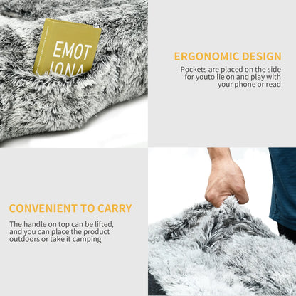 Human Dog Bed, Oversized Memory Foam Dog Bed, 79"X43" with Blanket and Pillow, Removable Fur Cover, Grey