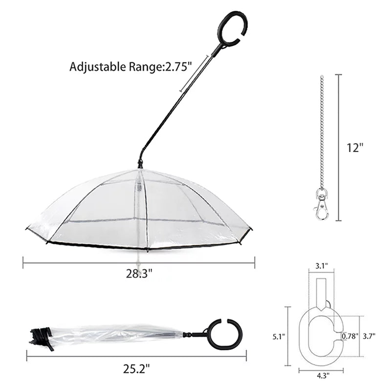 Dog Umbrella, Clear Pet Umbrella Flexible Handle Umbrella for Dog with Rope for Small Pets