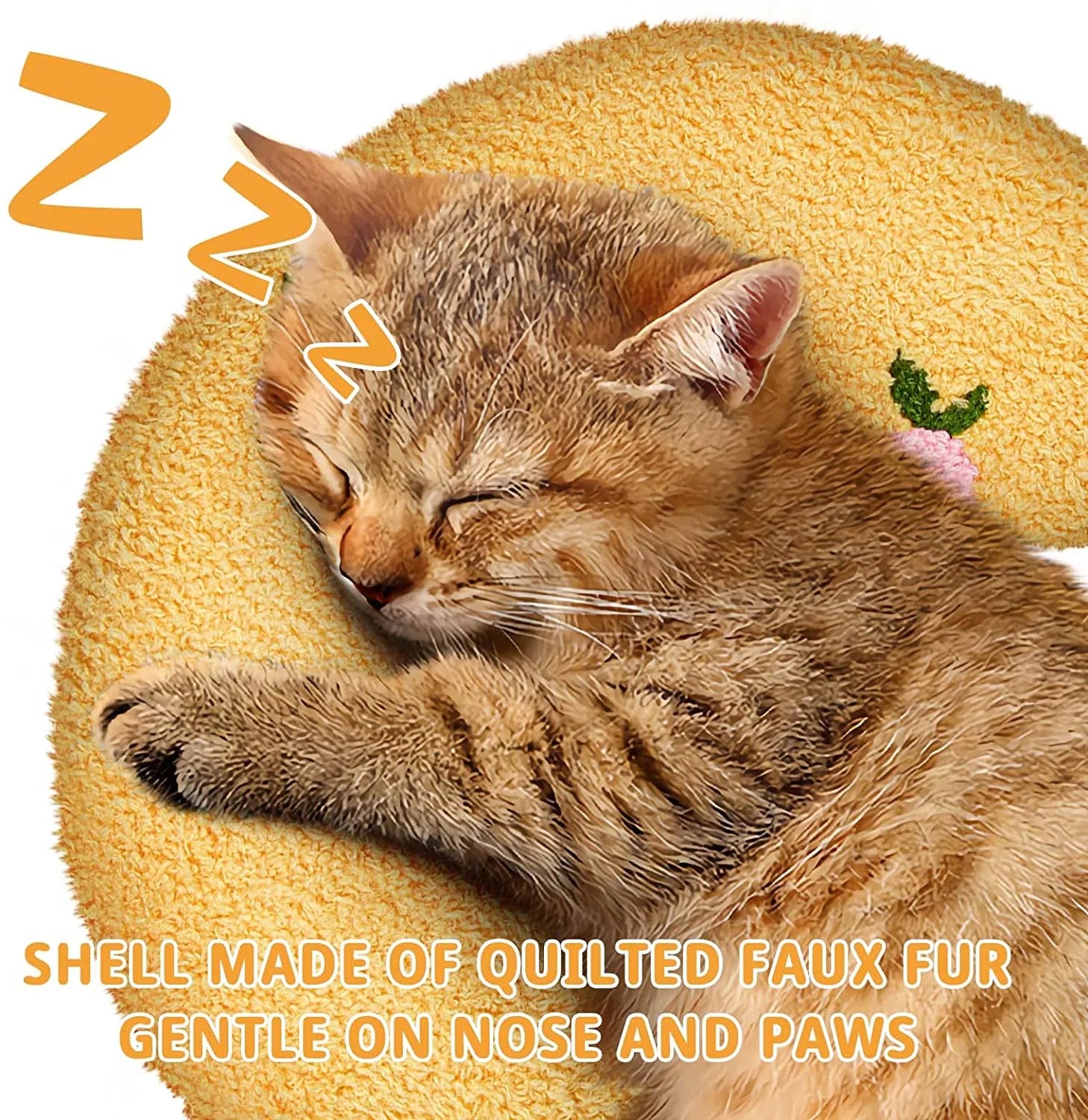 Ultra Soft Fluffy Small U-Shaped Calming Pet Pillow for Cats, Yellow