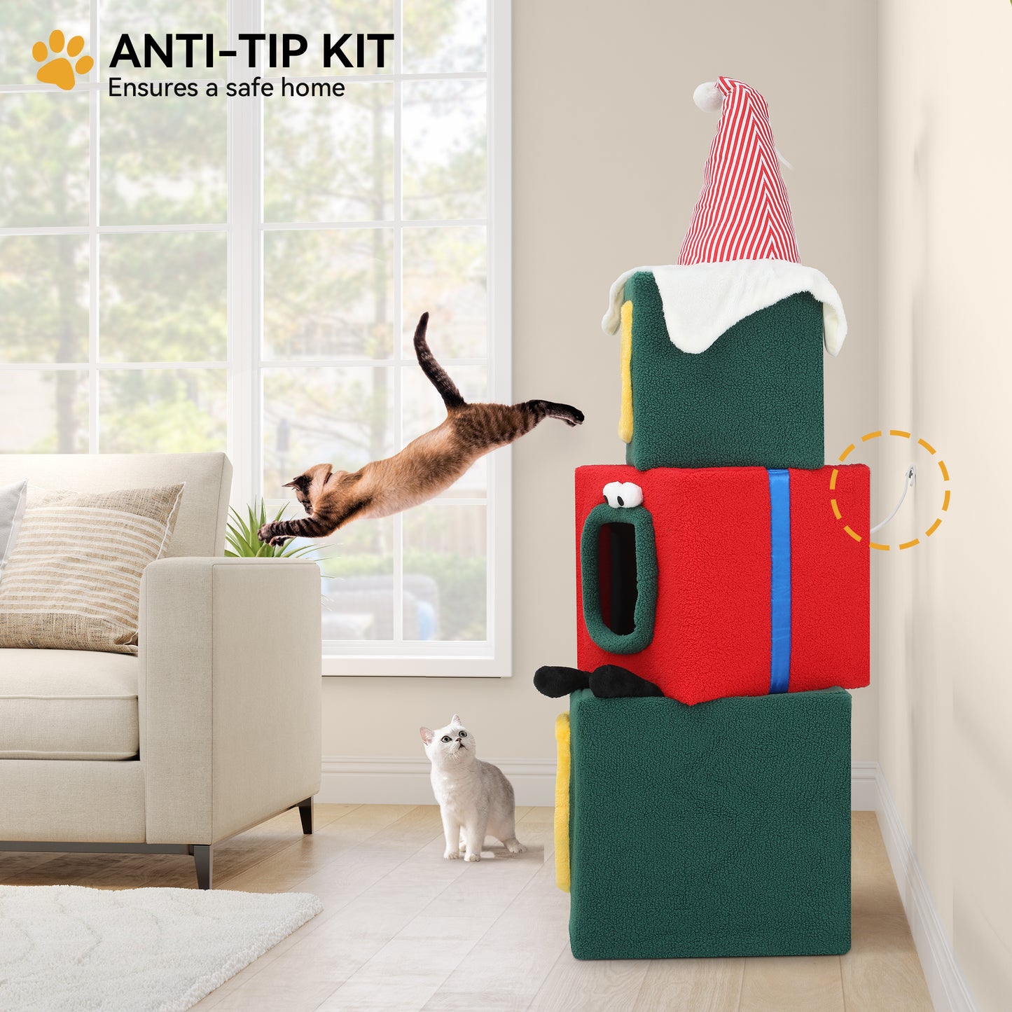 Christmas Cat Tree with Cat House Cat Tower for Indoor Cats with Cat Condos