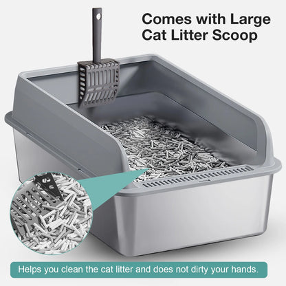 XL Stainless Steel Cat Litter Box for Multiple Cats, MS-60 Metal Cat Litter Box with Scoop & Mat, Dark Gray