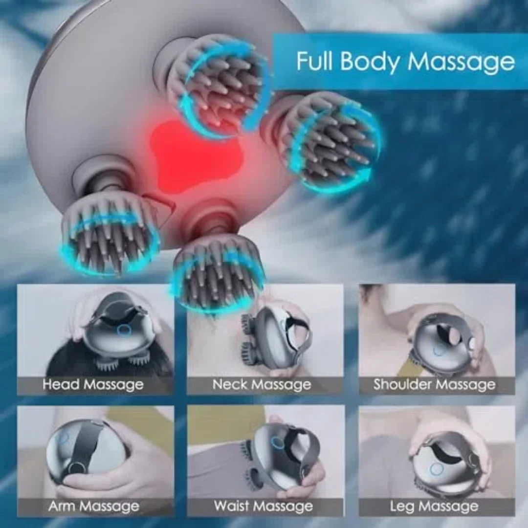 Electric Scalp Massager Rechargeable Head Massager Scalp Stress Relax with 8 Removable Massage Claws Cat Massager（Silver）