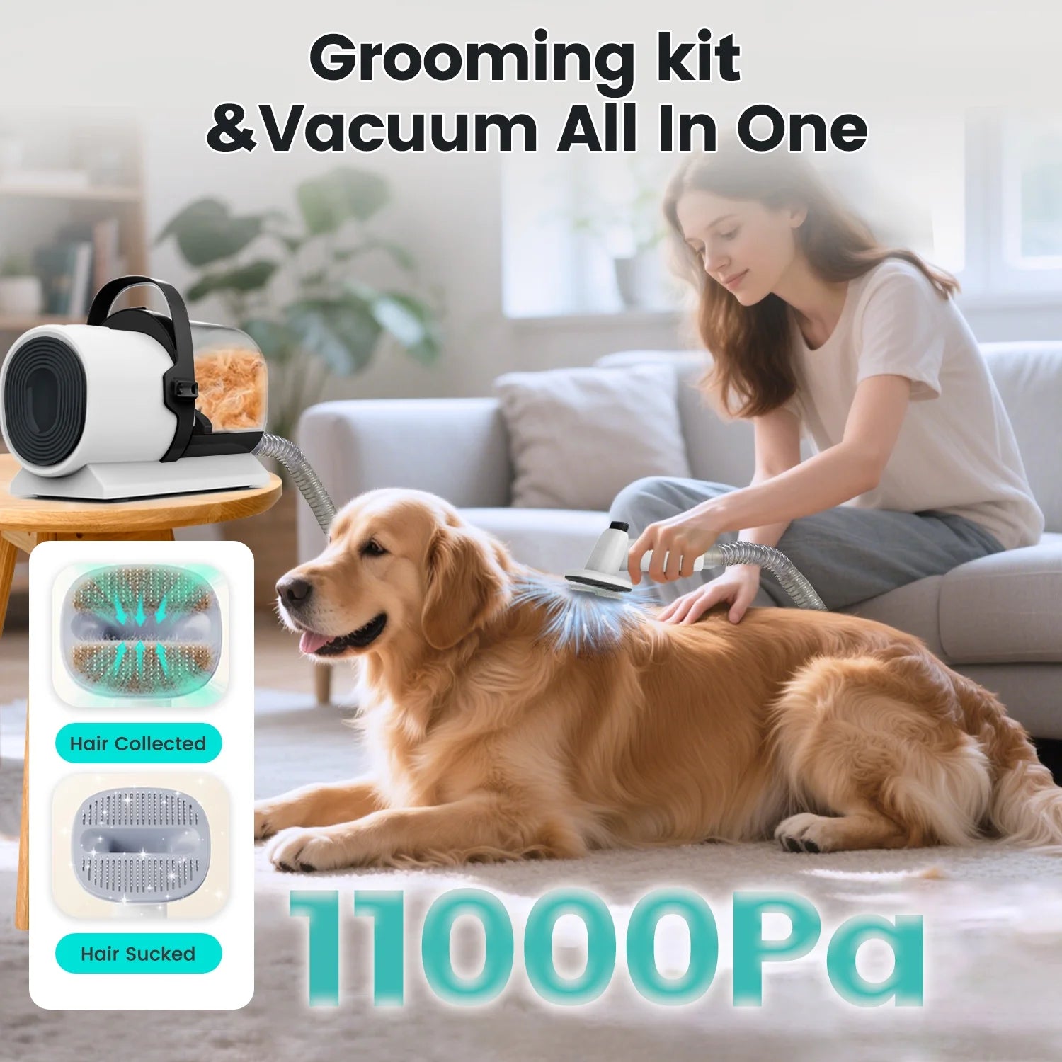 Dog Grooming Kit, 7 Grooming Tools, Pet Grooming Vacuum, Dog Clippers Kit, Low Noise, PG80PLUS