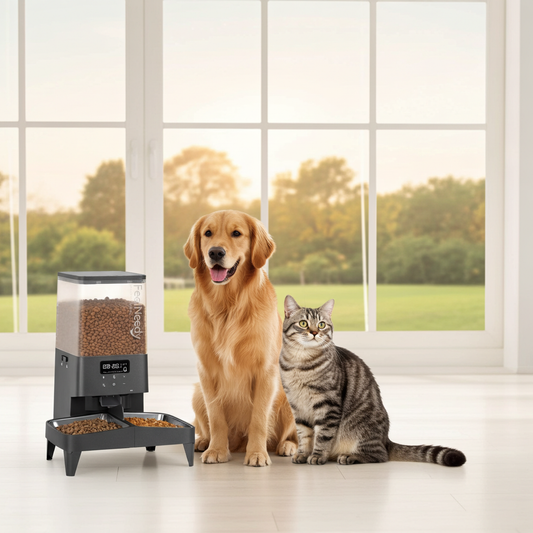 FeelNeedy Automatic Cat Feeder, 5L Timed Pet Food Dispenser, Elevated Cat Dog Feeder with 2 Stainless Steel Bowls, Black