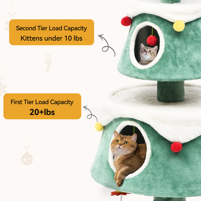 Christmas Cat Tree with Cat House Cat Tower for Indoor Cats with Cat Condos