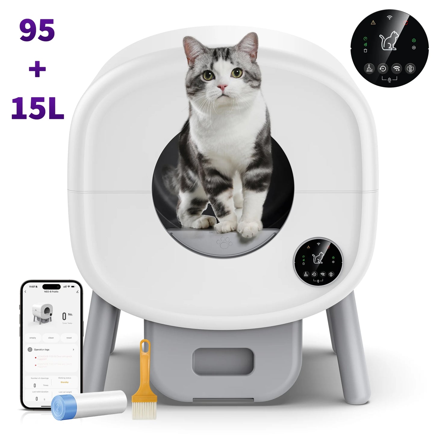 Self Cleaning Cat Litter Box Smart Automatic Litter Box with App Control, White