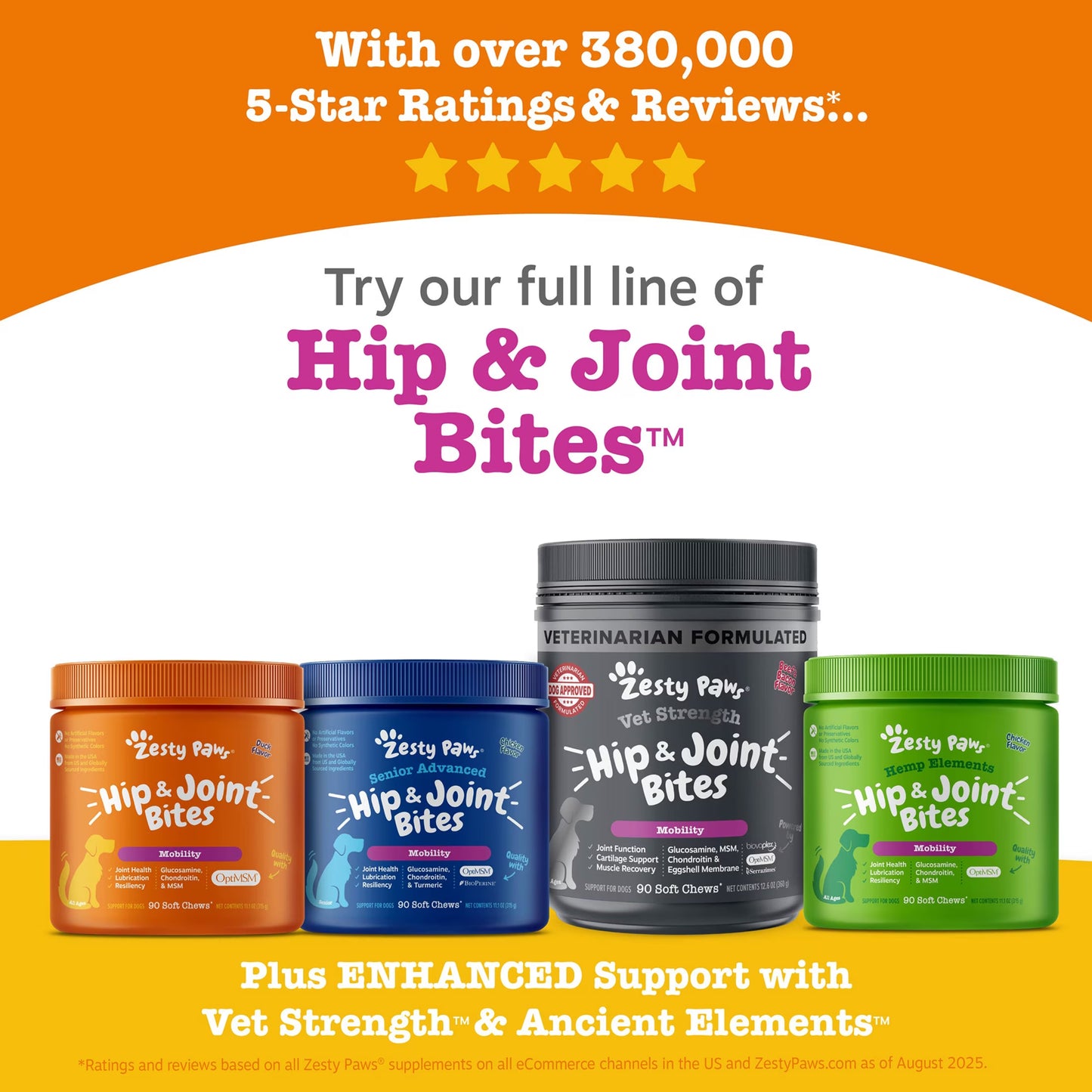 Vet Strength Hip & Joint Bites Beef & Bacon Flavor Dog Supplement, 90 Count