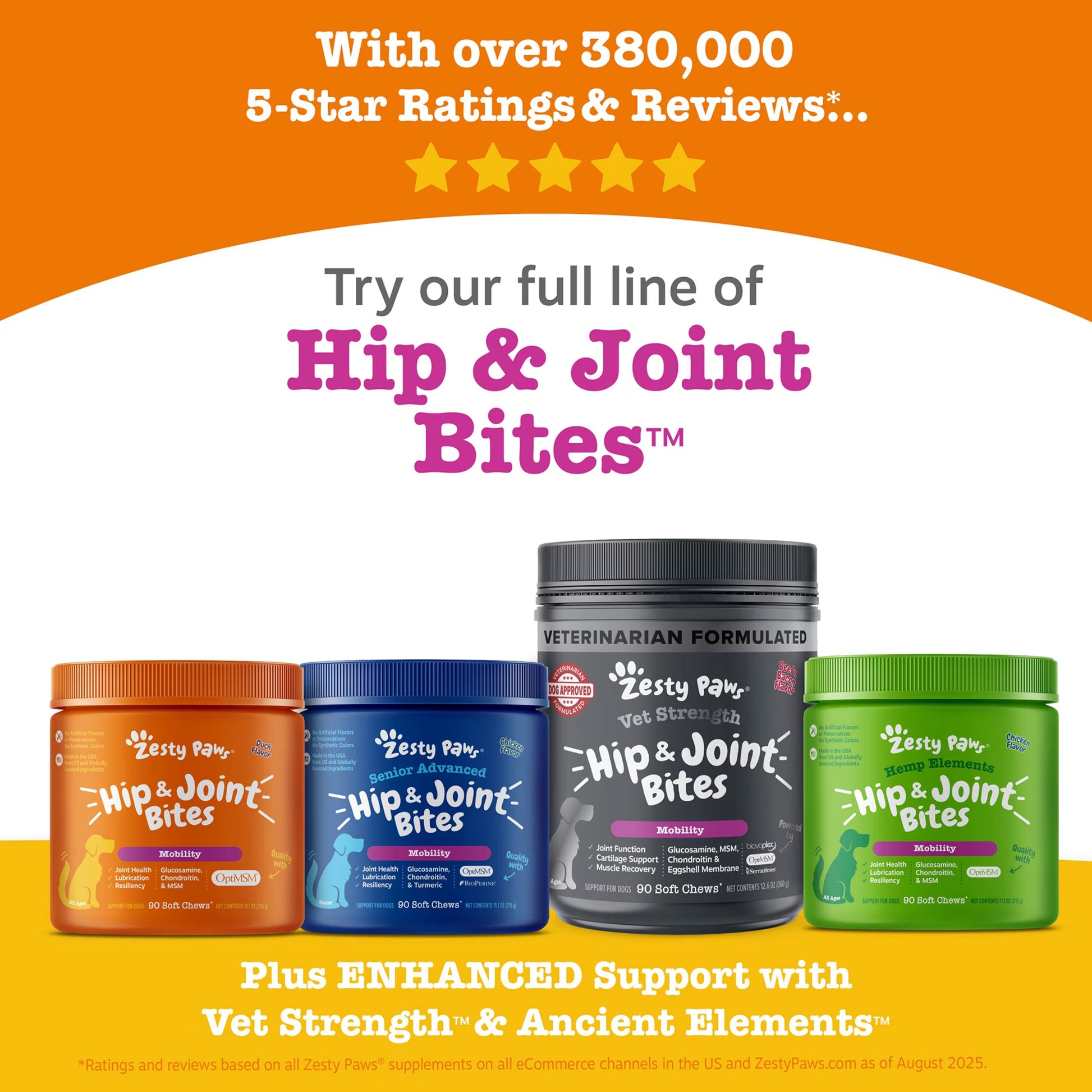 Vet Strength Hip & Joint Bites Beef & Bacon Flavor Dog Supplement, 90 Count