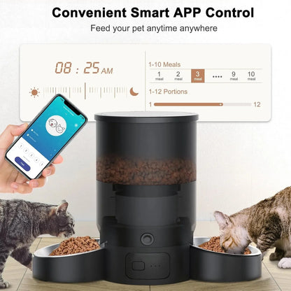 Eotvia Automatic Cat Feeder, Wifi Smart Food Dispenser with APP Control for Remote Feeding, Dual Power Supply, Timed Pet Feeder Programmable 1-10 Meals, 3L, Black