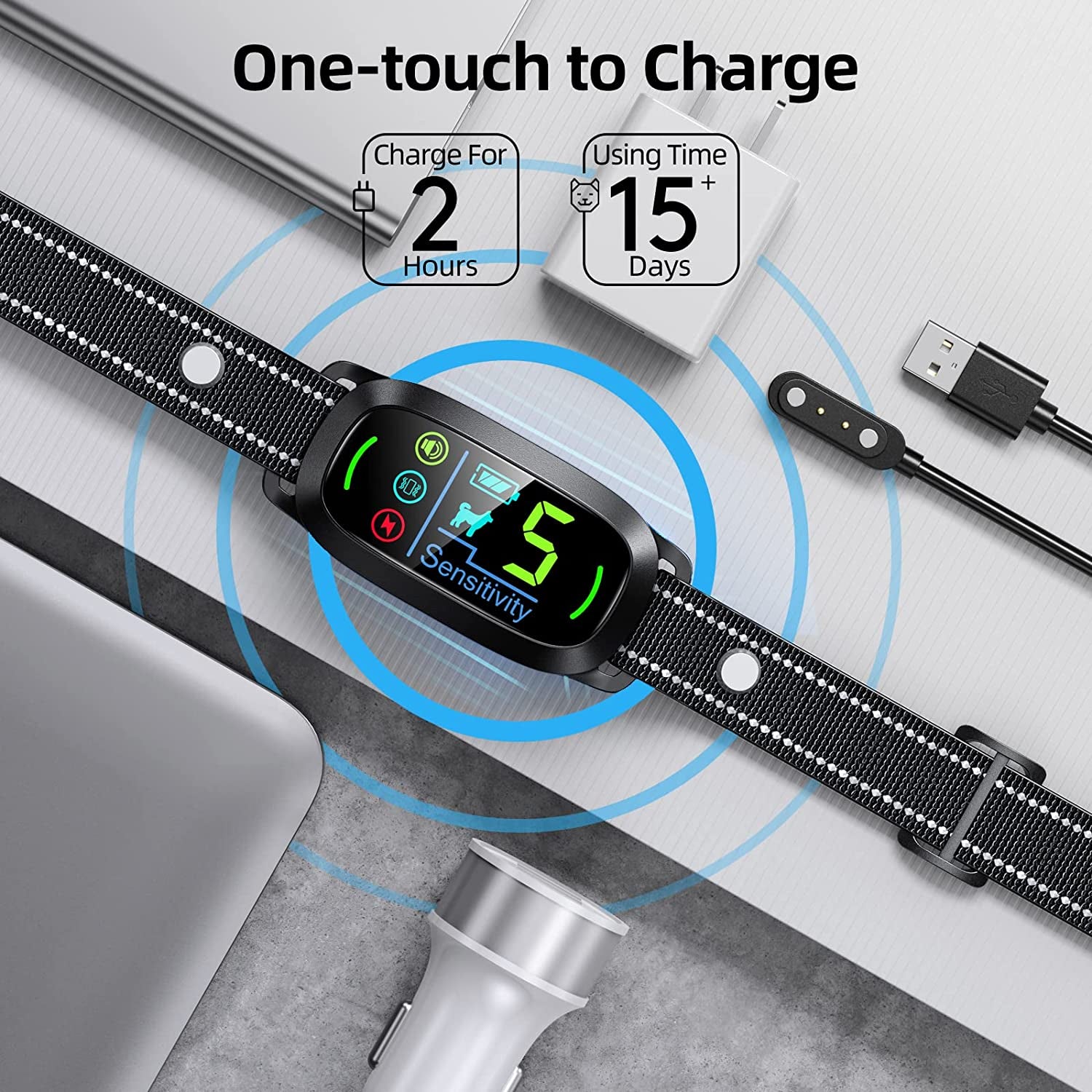 Dog Bark Collar,  Rechargeable Smart Collar, anti Barking Training Collar with 5 Adjustable Sensitivity Beep Vibration Shock, for Large Medium Small Dogs (Black)