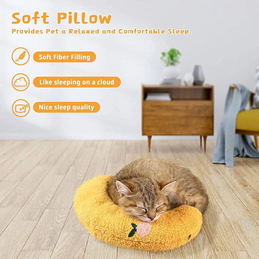 Ultra Soft Fluffy Small U-Shaped Calming Pet Pillow for Cats, Yellow