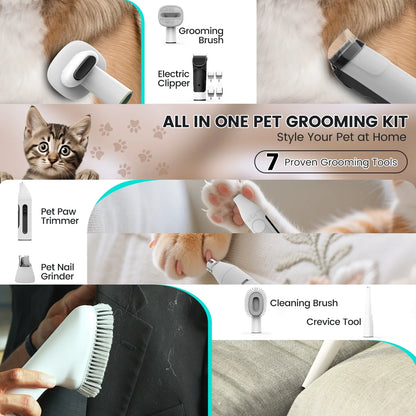 Dog Grooming Kit, 7 Grooming Tools, Pet Grooming Vacuum, Dog Clippers Kit, Low Noise, PG80PLUS