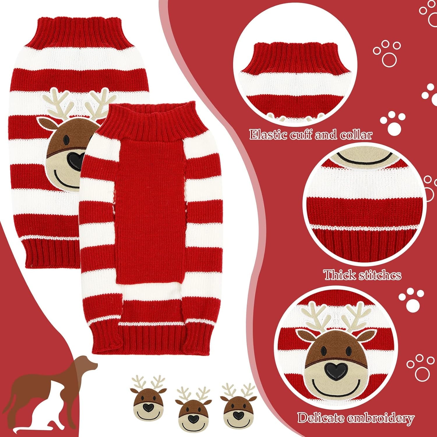 4 Pieces Dog Sweaters Christmas Halloween Dog Holiday Sweaters Puppy Snow Elk Reindeer Snowman Skull Bats Pumpkins Turkey Heart Warm Cosplay Clothes(Cute Pattern,X-Large)