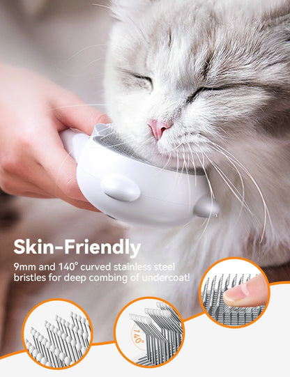 3 in 1 Cat Brush, Cat Steam Brush for Shedding & Grooming Tool, Self-Cleaning Slicker Brush for Indoor Cats, Pet Hair Removal Comb with Release Button for Long Short Haired Cats Dogs